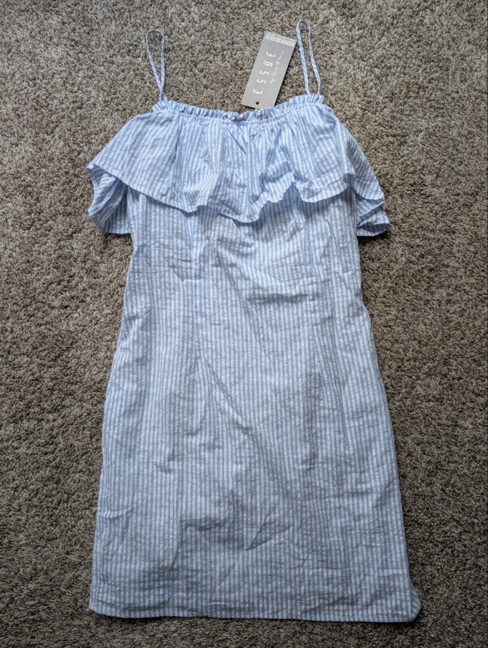 NWT Light Blue Striped Off-Shoulder Mini Cotton Sundress Sz M Lined Nautical